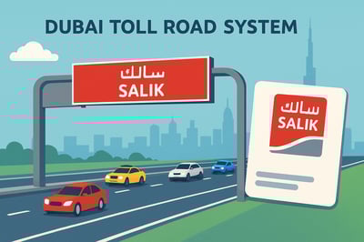 Illustration of Dubai toll road system and Salik tag Illustration of Dubai toll road system and Salik tag
